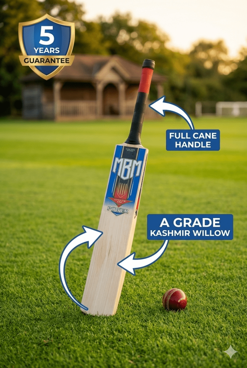 MBM Power Edition Hardball Cricket Bat – A Grade Kashmir Willow | Full Cane Handle | Lightweight 1200g | Fully Knocked for Power Hitting