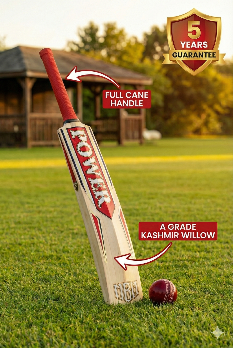 MBM Power Edition Hardball Cricket Bat – A Grade Kashmir Willow | Full Cane Handle | Lightweight 1200g | Fully Knocked for Power Hitting